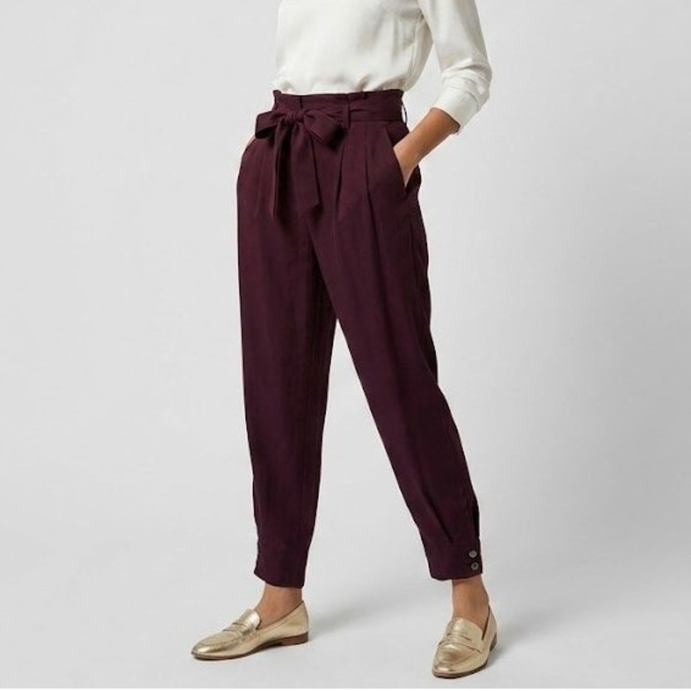Ted Baker London KCLARAT Paperbag Tie Waist Trousers Deep Berry Size 3 (US 8)